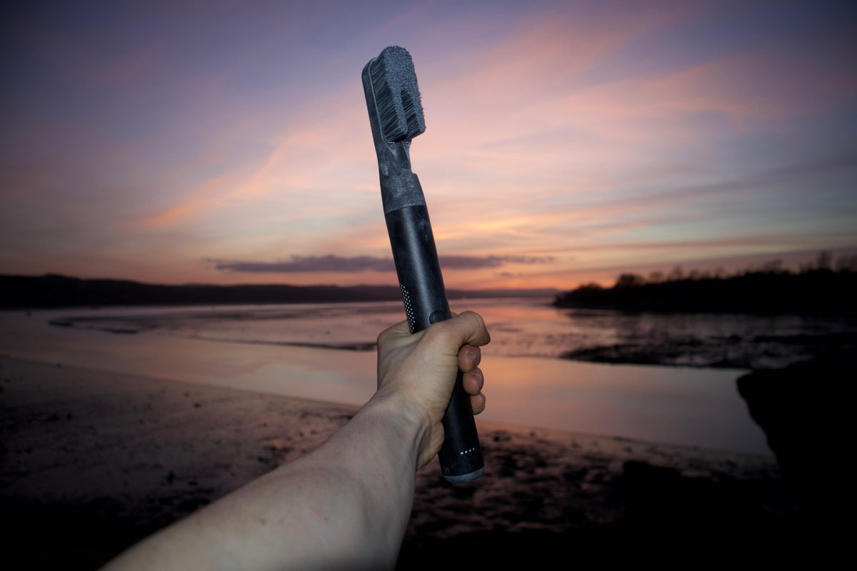 The ChalkBlaster in the frame with a majestic sunset in the background.