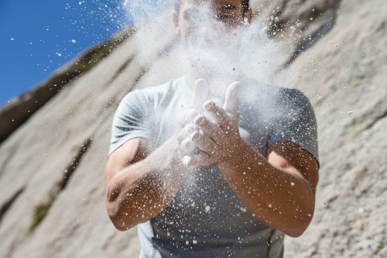 Every clap of chalk sends a cloud into the air you're about to breathe. Photo: Sweep Climbing