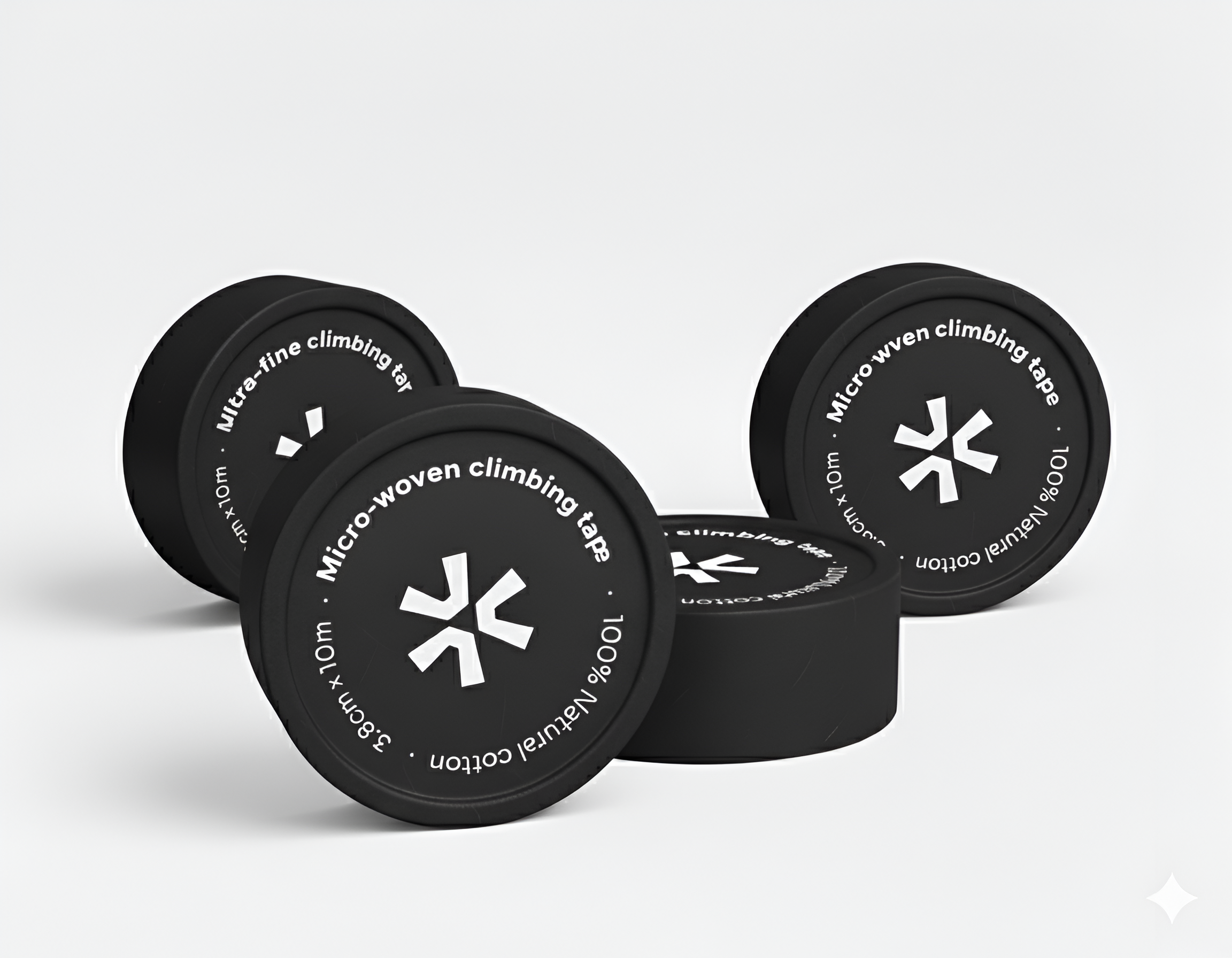 Four Black Micro-Woven climbing tape on a white background
